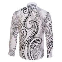Polynesia Plumeria Lei Family Matching Long Sleeve Bodycon Dress and Hawaiian Shirt White Curves Motif LT7 - Polynesian Pride