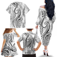 Polynesia Plumeria Lei Family Matching Off The Shoulder Long Sleeve Dress and Hawaiian Shirt White Curves Motif LT7 - Polynesian Pride