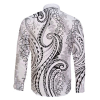 Polynesia Plumeria Lei Family Matching Off The Shoulder Long Sleeve Dress and Hawaiian Shirt White Curves Motif LT7 - Polynesian Pride
