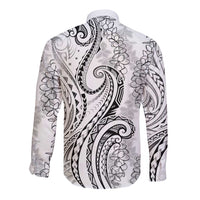 Polynesia Plumeria Lei Long Sleeve Button Shirt White Curves Motif