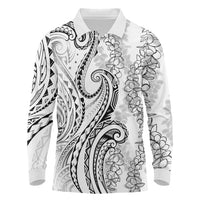 Polynesia Plumeria Lei Long Sleeve Polo Shirt White Curves Motif