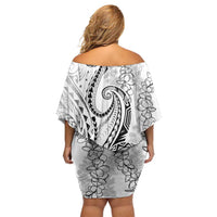 Polynesia Plumeria Lei Off Shoulder Short Dress White Curves Motif