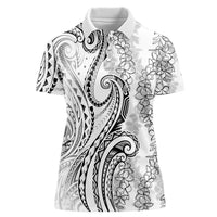 Polynesia Plumeria Lei Women Polo Shirt White Curves Motif LT7 Female White - Polynesian Pride