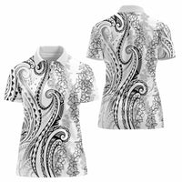 Polynesia Plumeria Lei Women Polo Shirt White Curves Motif LT7 - Polynesian Pride