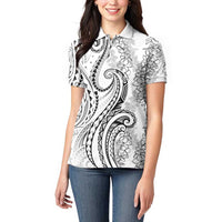 Polynesia Plumeria Lei Women Polo Shirt White Curves Motif LT7 - Polynesian Pride