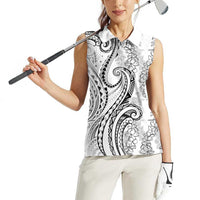 Polynesia Plumeria Lei Women Sleeveless Polo Shirt White Curves Motif