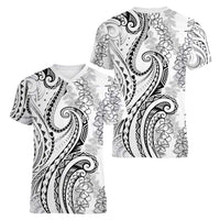 Polynesia Plumeria Lei Women V-Neck T-Shirt White Curves Motif