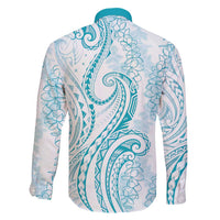 Polynesia Plumeria Lei Family Matching Short Sleeve Bodycon Dress and Hawaiian Shirt White Turquoise Curves Motif LT7 - Polynesian Pride