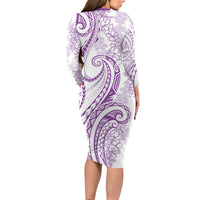 Polynesia Plumeria Lei Family Matching Long Sleeve Bodycon Dress and Hawaiian Shirt White Violet Curves Motif LT7 - Polynesian Pride