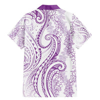 Polynesia Plumeria Lei Family Matching Mermaid Dress and Hawaiian Shirt White Violet Curves Motif LT7 - Polynesian Pride
