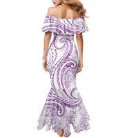 Polynesia Plumeria Lei Family Matching Mermaid Dress and Hawaiian Shirt White Violet Curves Motif LT7 - Polynesian Pride
