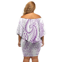 Polynesia Plumeria Lei Family Matching Off Shoulder Short Dress and Hawaiian Shirt White Violet Curves Motif LT7 - Polynesian Pride