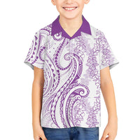Polynesia Plumeria Lei Family Matching Short Sleeve Bodycon Dress and Hawaiian Shirt White Violet Curves Motif LT7 Son's Shirt Violet - Polynesian Pride