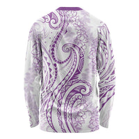 Polynesia Plumeria Lei Long Sleeve Shirt White Violet Curves Motif