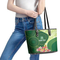 Fiji Ballantine Memorial High School Personalised Leather Tote Bag Masi Tapa Mix Plumeria