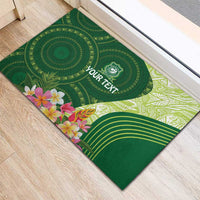 Fiji Ballantine Memorial High School Personalised Rubber Doormat Masi Tapa Mix Plumeria