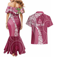 Fiji Adi Cakobau School Personalised Couples Matching Mermaid Dress and Hawaiian Shirt Masi Tapa Mix Plumeria LT7 - Polynesian Pride