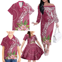 Fiji Adi Cakobau School Personalised Family Matching Off The Shoulder Long Sleeve Dress and Hawaiian Shirt Masi Tapa Mix Plumeria LT7 - Polynesian Pride