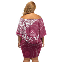 Fiji Adi Cakobau School Personalised Family Matching Off Shoulder Short Dress and Hawaiian Shirt Masi Tapa Mix Plumeria LT7 - Polynesian Pride