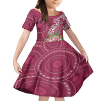 Fiji Adi Cakobau School Personalised Family Matching Puletasi and Hawaiian Shirt Masi Tapa Mix Plumeria LT7 Daughter's Dress Maroon - Polynesian Pride
