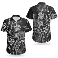 Aloha Hawaii Turtles Floral Couples Matching Short Sleeve Bodycon Dress and Hawaiian Shirt Obsidian Glaze LT7 - Polynesian Pride