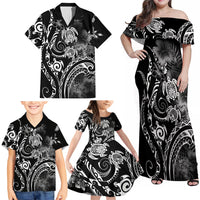 Aloha Hawaii Turtles Floral Family Matching Off Shoulder Maxi Dress and Hawaiian Shirt Obsidian Glaze LT7 - Polynesian Pride