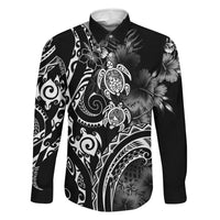 Aloha Hawaii Turtles Floral Family Matching Off Shoulder Maxi Dress and Hawaiian Shirt Obsidian Glaze LT7 Daughter's Dress Black - Polynesian Pride