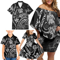Aloha Hawaii Turtles Floral Family Matching Off Shoulder Short Dress and Hawaiian Shirt Obsidian Glaze LT7 - Polynesian Pride