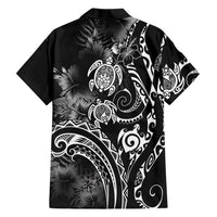 Aloha Hawaii Turtles Floral Family Matching Off Shoulder Short Dress and Hawaiian Shirt Obsidian Glaze LT7 Dad's Shirt - Long Sleeve Black - Polynesian Pride