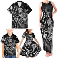Aloha Hawaii Turtles Floral Family Matching Tank Maxi Dress and Hawaiian Shirt Obsidian Glaze