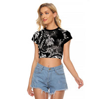 Aloha Hawaii Turtles Floral Raglan Cropped T Shirt Obsidian Glaze