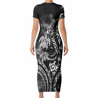 Aloha Hawaii Turtles Floral Short Sleeve Bodycon Dress Obsidian Glaze LT7 - Polynesian Pride