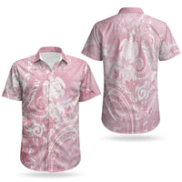 Aloha Hawaii Turtles Floral Couples Matching Short Sleeve Bodycon Dress and Hawaiian Shirt Pink Marbles Glaze LT7 - Polynesian Pride
