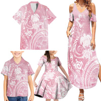Aloha Hawaii Turtles Floral Family Matching Summer Maxi Dress and Hawaiian Shirt Pink Marbles Glaze