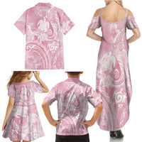 Aloha Hawaii Turtles Floral Family Matching Summer Maxi Dress and Hawaiian Shirt Pink Marbles Glaze