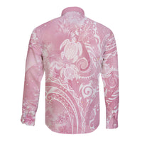 Aloha Hawaii Turtles Floral Long Sleeve Button Shirt Pink Marbles Glaze