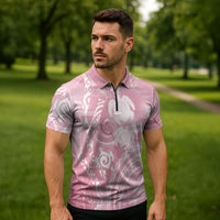 Aloha Hawaii Turtles Floral Zipper Polo Shirt Pink Marbles Glaze LT7 - Polynesian Pride