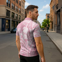 Aloha Hawaii Turtles Floral Zipper Polo Shirt Pink Marbles Glaze LT7 - Polynesian Pride