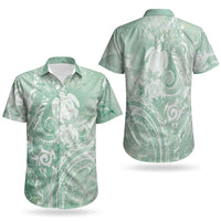 Aloha Hawaii Turtles Floral Couples Matching Long Sleeve Bodycon Dress and Hawaiian Shirt Seafoam Marbles Glaze LT7 - Polynesian Pride