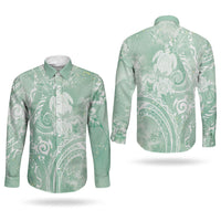 Aloha Hawaii Turtles Floral Couples Matching Off The Shoulder Long Sleeve Dress and Long Sleeve Button Shirt Seafoam Marbles Glaze LT7 - Polynesian Pride