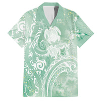 Aloha Hawaii Turtles Floral Family Matching Off Shoulder Maxi Dress and Hawaiian Shirt Seafoam Marbles Glaze