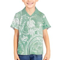Aloha Hawaii Turtles Floral Kid Hawaiian Shirt Seafoam Marbles Glaze LT7 Kid Seafoam - Polynesian Pride