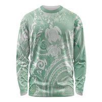 Aloha Hawaii Turtles Floral Long Sleeve Shirt Seafoam Marbles Glaze