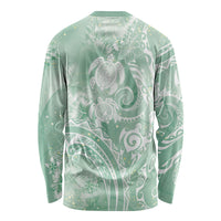 Aloha Hawaii Turtles Floral Long Sleeve Shirt Seafoam Marbles Glaze