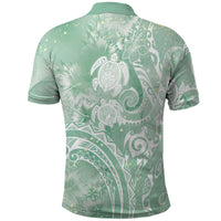 Aloha Hawaii Turtles Floral Polo Shirt Seafoam Marbles Glaze