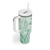 Aloha Hawaii Turtles Floral Tumbler With Handle Seafoam Marbles Glaze