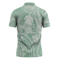Aloha Hawaii Turtles Floral Zipper Polo Shirt Seafoam Marbles Glaze LT7 - Polynesian Pride