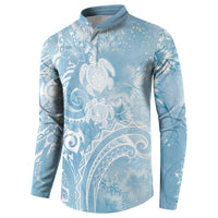 Aloha Hawaii Turtles Floral Button Sweatshirt Aqua Marbles Glaze