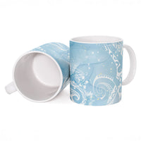 Aloha Hawaii Turtles Floral Ceramic Mug Aqua Marbles Glaze