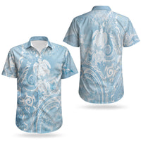 Aloha Hawaii Turtles Floral Couples Matching Short Sleeve Bodycon Dress and Hawaiian Shirt Aqua Marbles Glaze LT7 - Polynesian Pride